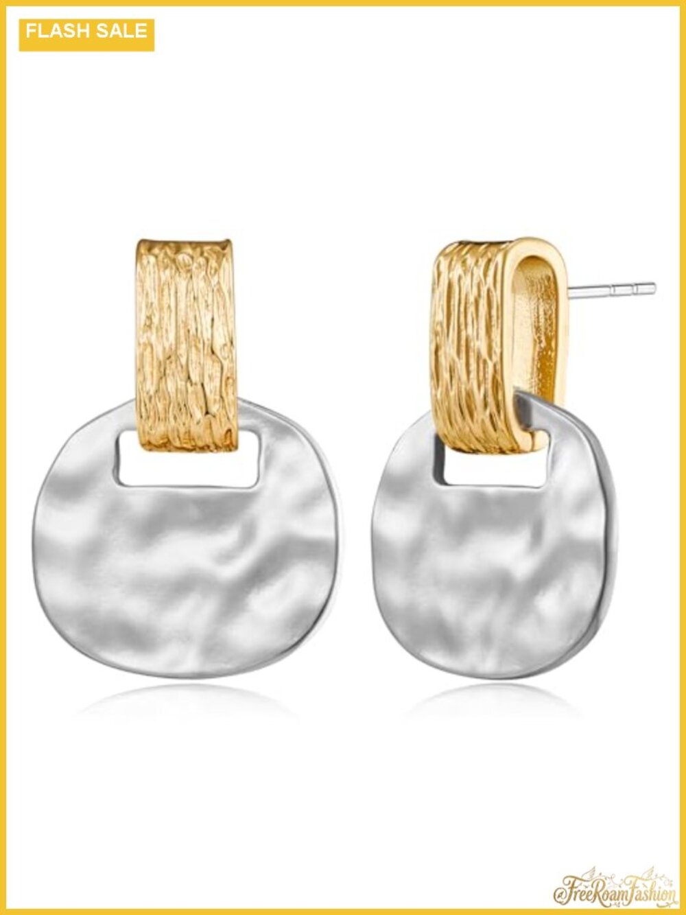Hammered Dangle Earrings Brass Drop Two Tone Women Jewelry